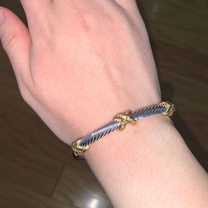 Gold with Rhinestone X Design Cable Bracelet